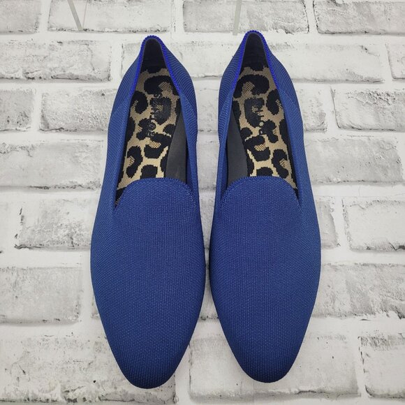 Rothy's Almond Toe Loafer Flats Azure Blue Leopard Insole Women's Size 11.5 - Picture 1 of 6